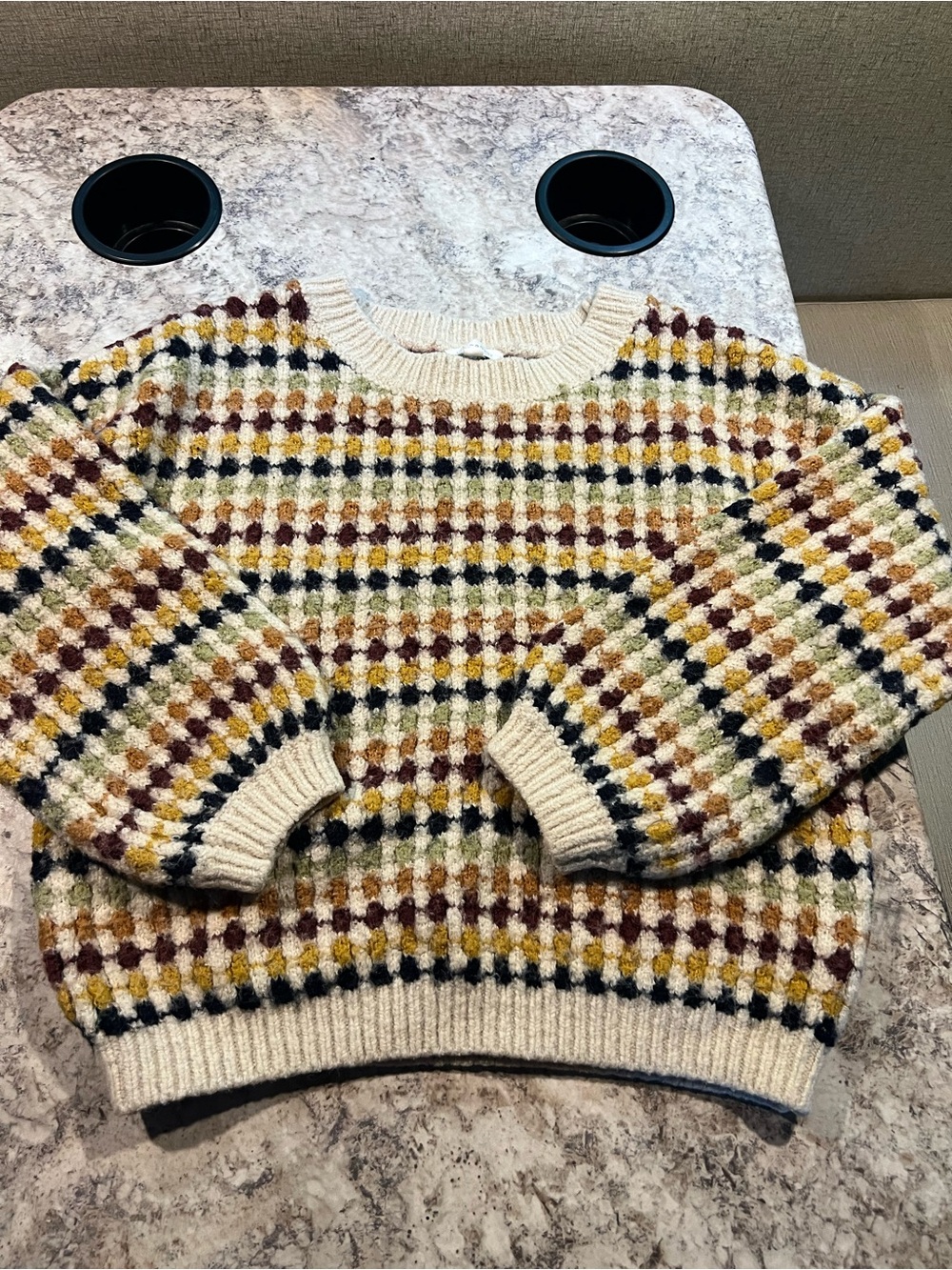 Blu Pepper Women’s M Ivory Multicolor Striped Knit Crew Neck Sweater # 742